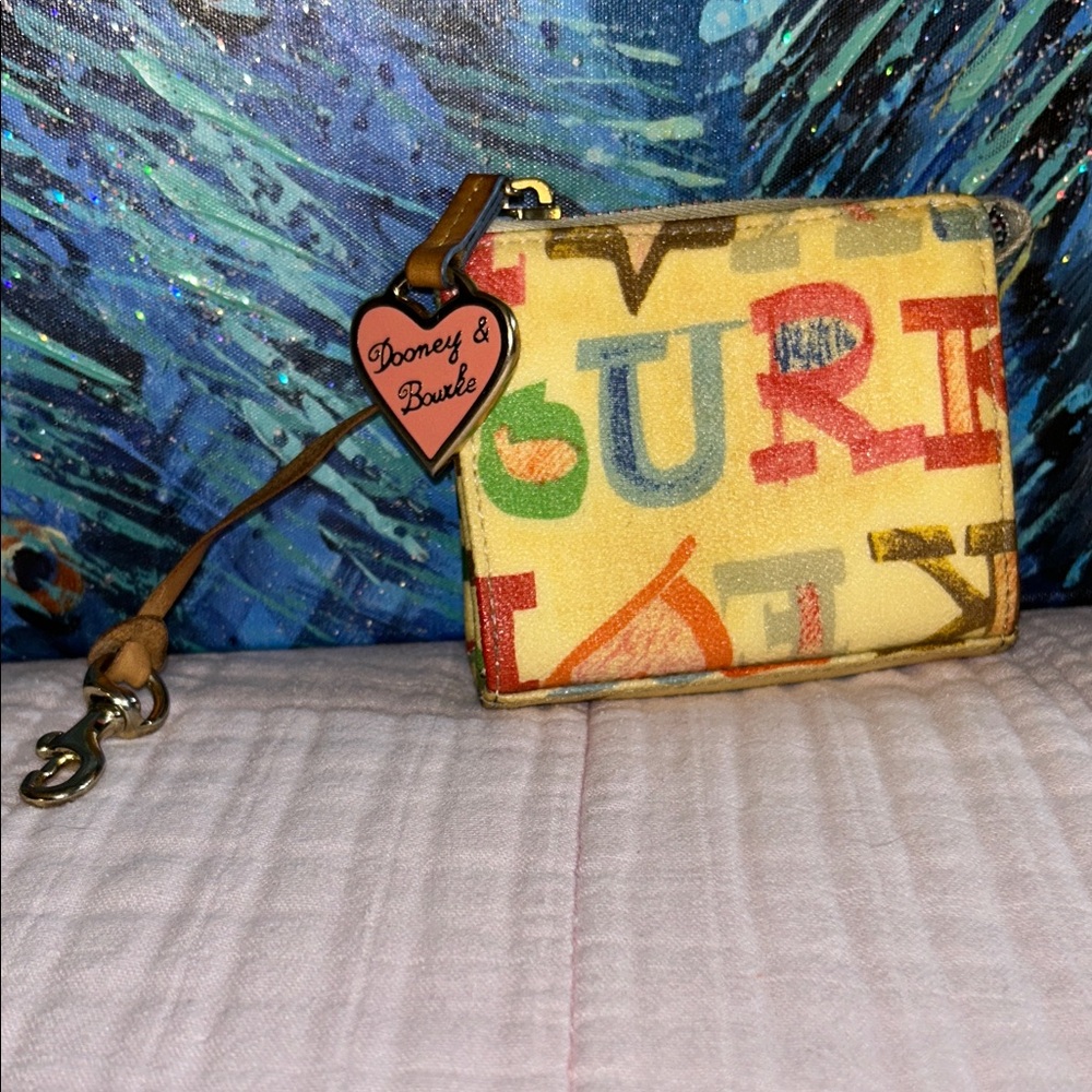 Vintage Dooney & Bourke Multicolor Zipper Scribble Change Purse